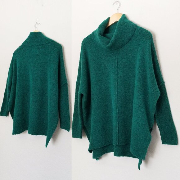 Anthropologie Larissa Turtleneck Tunic Sweater S Pullover Green Side Slit Chunky - Picture 2 of 16